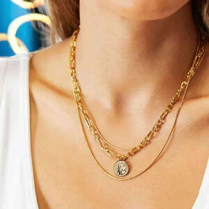 🆕️18K Gold Plated 316L Stainless Steel Multilayered Necklace With Coin Pendant